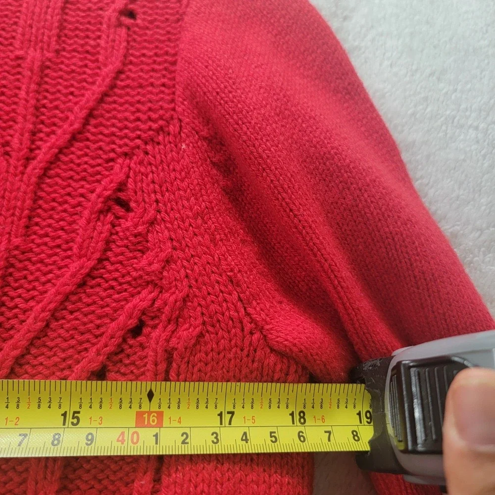 J. Crew Lambs Wool Blend Pointelle Cable Front‎ Red Sweater Women's Large